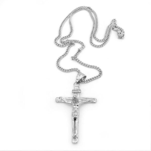 Silver Stainless Steel Mini Jesus Crucifix Cross Chain - Image 4