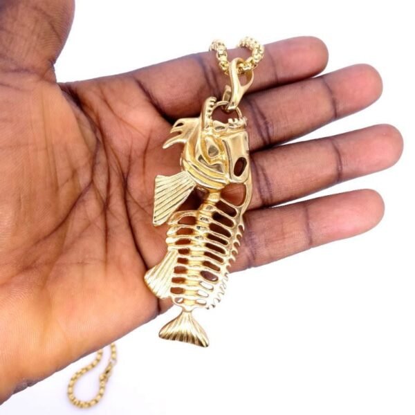Gold 3D Big Fish Bone Chain - Image 4