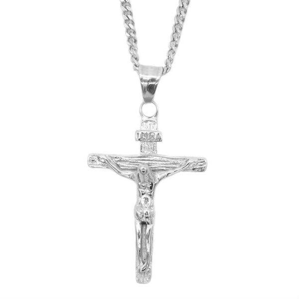 Silver Stainless Steel Mini Jesus Crucifix Cross Chain