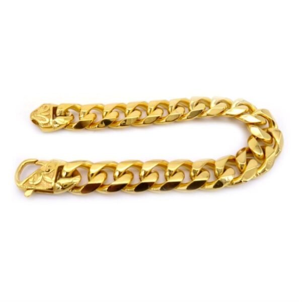 15mm Gold Steel Chrome Cuban link Bracelet - Image 4