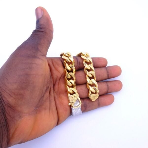 15mm Gold Steel Chrome Cuban link Bracelet - Image 9