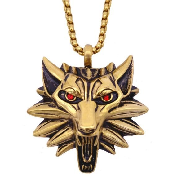 Vintage Gold Red Wolf Medallion Chain