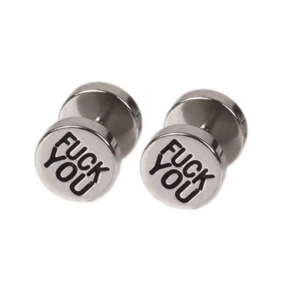 Silver Stainless "Fuck You" Screw Back Earring ME-081