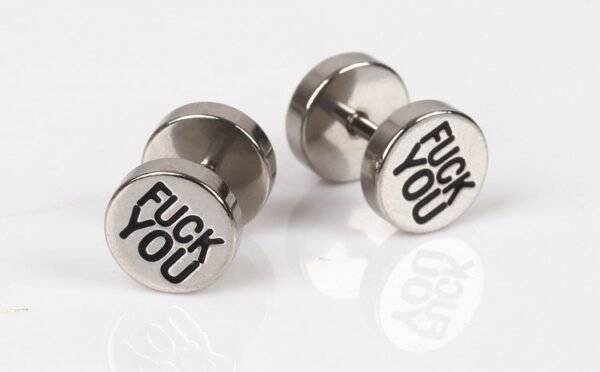 Silver Stainless "Fuck You" Screw Back Earring ME-081 - Image 3