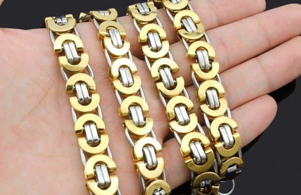 Gold/White Stainless Byzantine Necklace & Bracelet Combo - Image 3