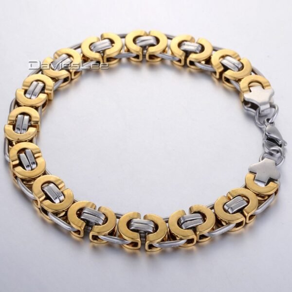 Gold/White Stainless Byzantine Necklace & Bracelet Combo - Image 4
