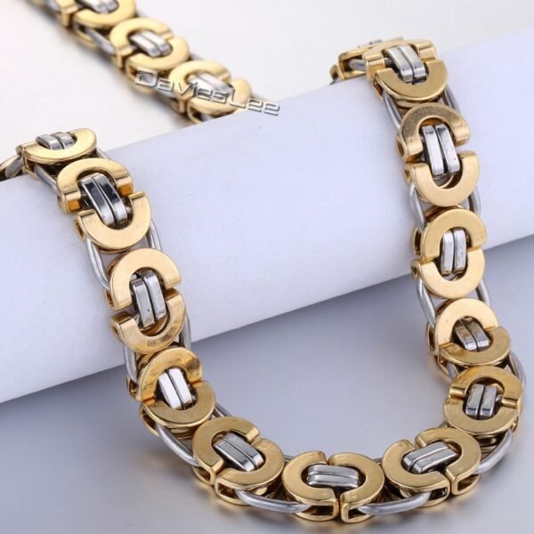 Gold/White Stainless Byzantine Necklace & Bracelet Combo - Image 5