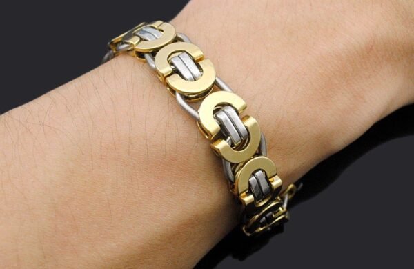 Gold/White Stainless Byzantine Necklace & Bracelet Combo - Image 6