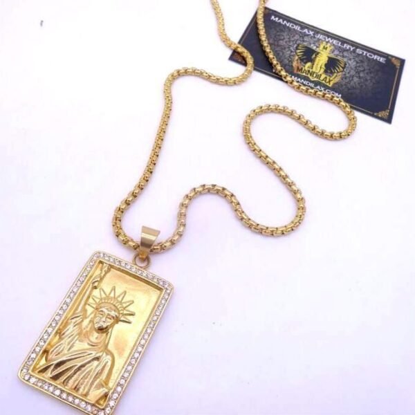 Gold Iced Out Statue Of Liberty Medallion Chain - Image 5