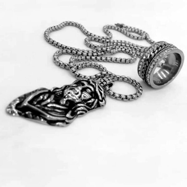2 in 1 Combo Set - Mini Jesus Piece + Iced Spinner Ring - Image 2