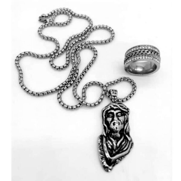 2 in 1 Combo Set - Mini Jesus Piece + Iced Spinner Ring