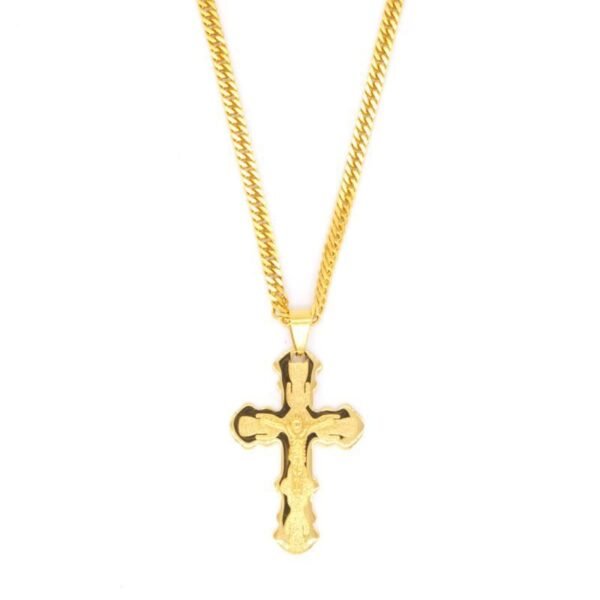 Gold Medium Jesus Crucifix Cuban Chain - Image 2