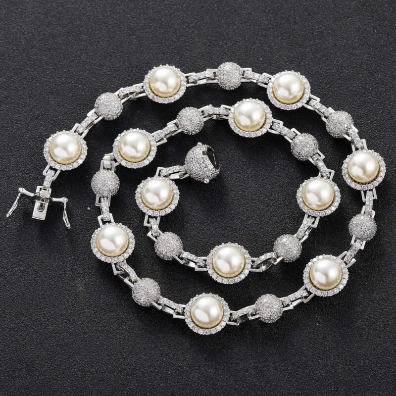 Iced Out Bead Pearl Chain