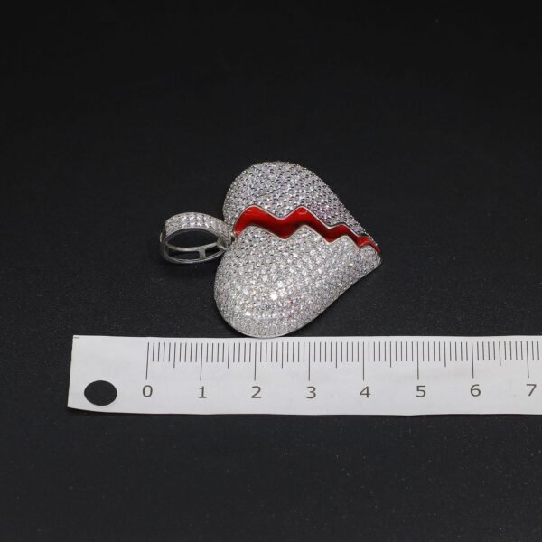 925 Sterling Silver Iced Out Heart Break Pendant - Image 5