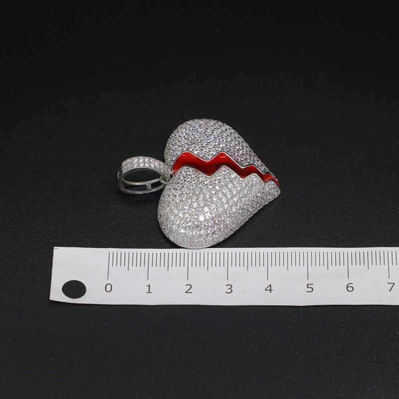 925 Sterling Silver Iced Out Heart Break Pendant - Image 5