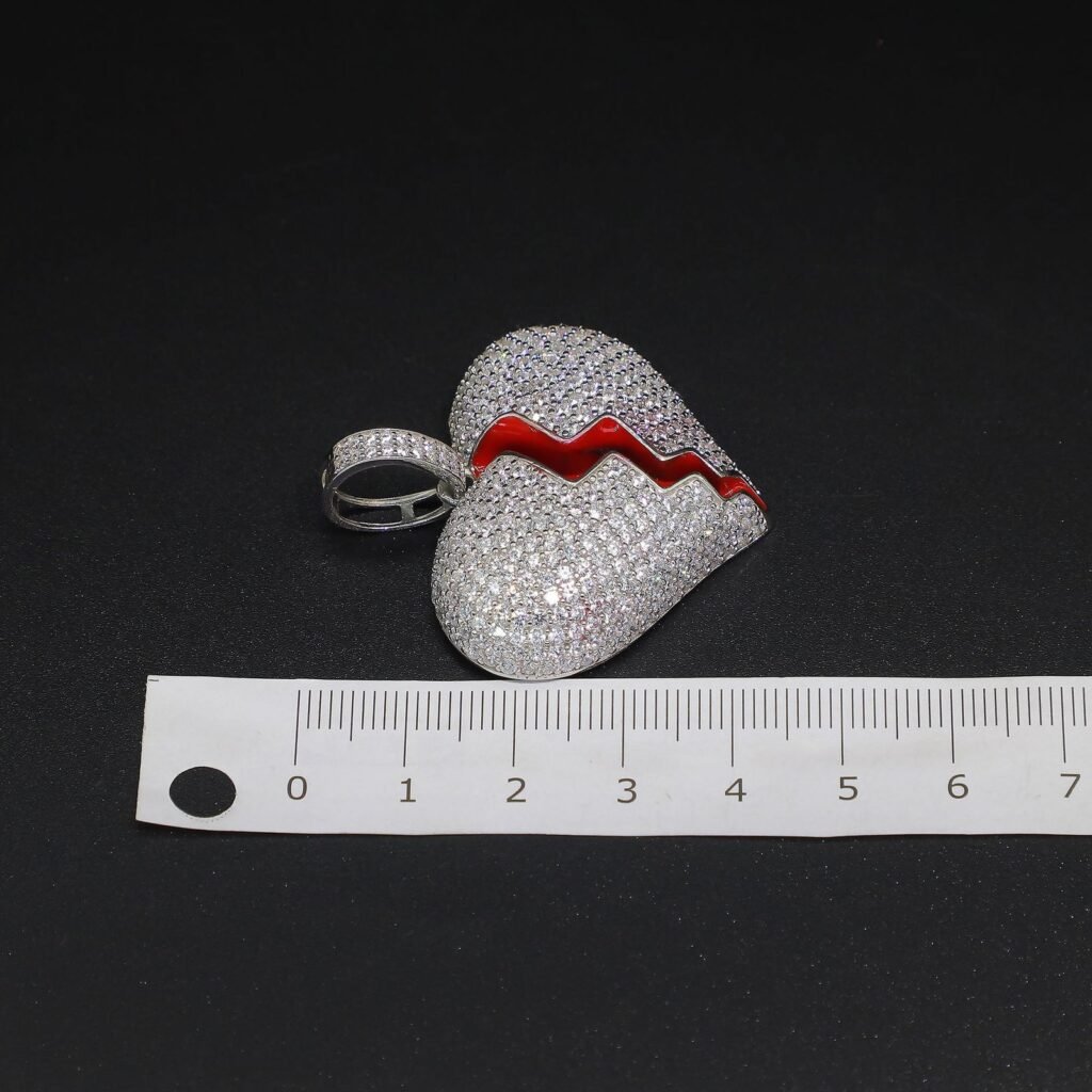 925 Sterling Silver Iced Out Heart Break Pendant - Image 6