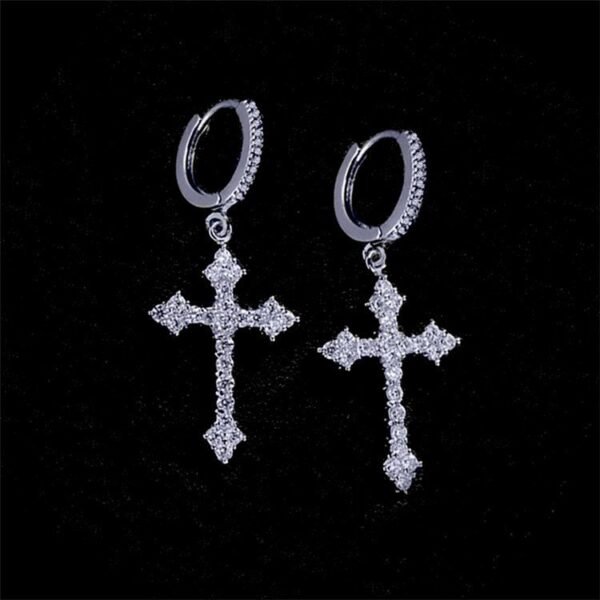 Iced out Dropping Cross Earring