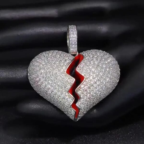 925 Sterling Silver Iced Out Heart Break Pendant