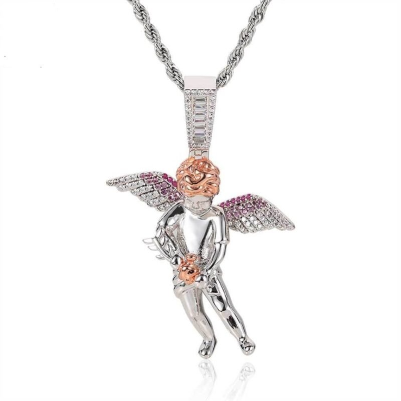 Silver Bold Guardian Angel Cherub Necklace