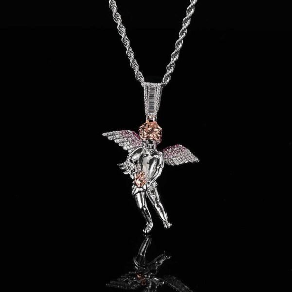 Silver Bold Guardian Angel Cherub Necklace - Image 2