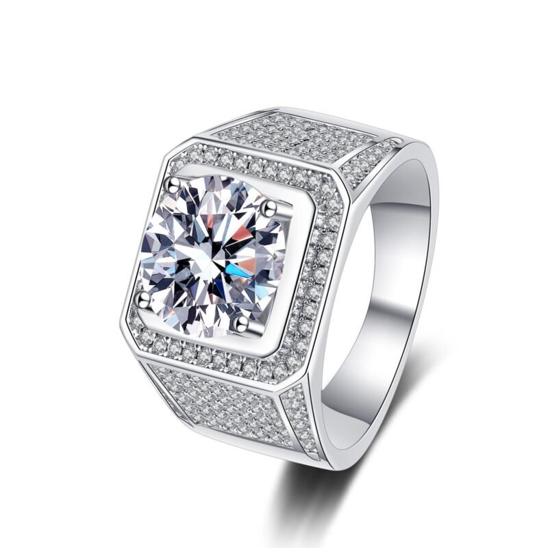 925 Sterling Silver Micro Paved VVS Moissanite Diamond Ring