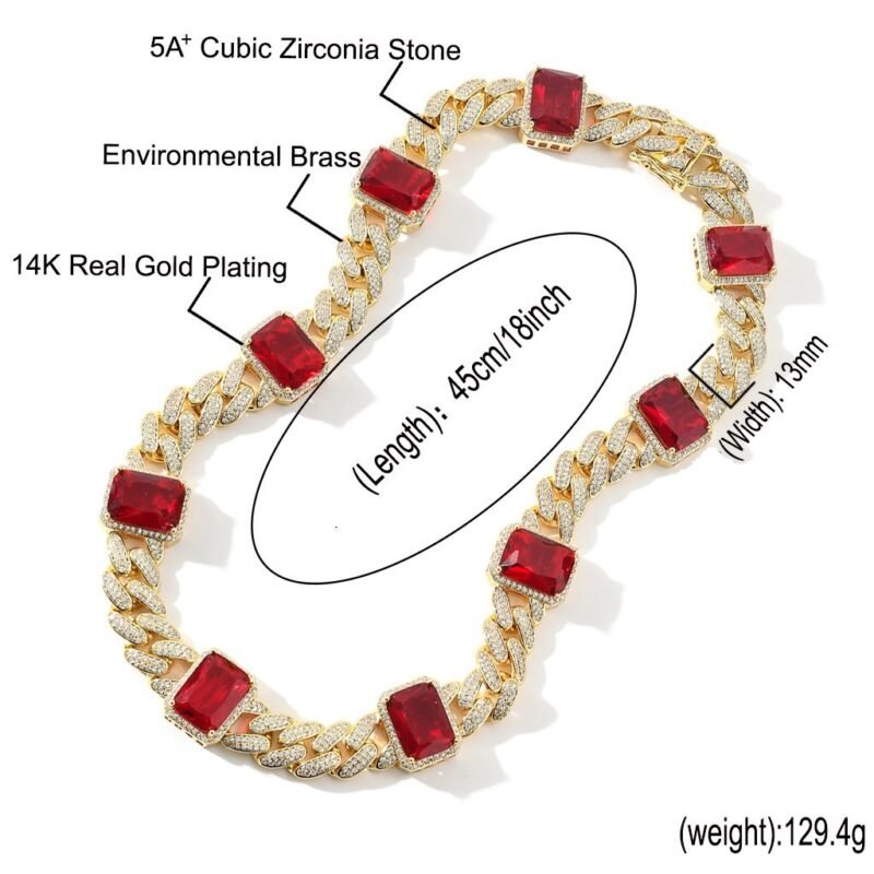 Red Ruby Ritz Iced Out Cuban Chain - Image 5