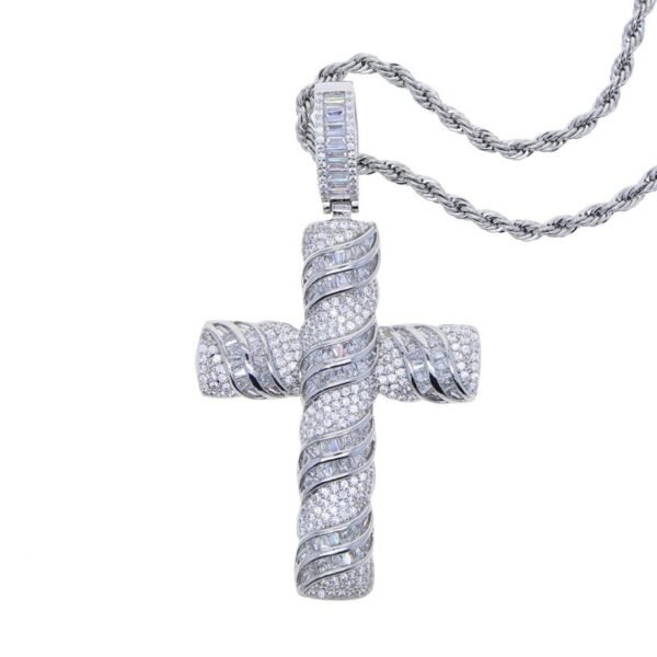 Iced Out Baguette Carved Cross Necklace - Image 2