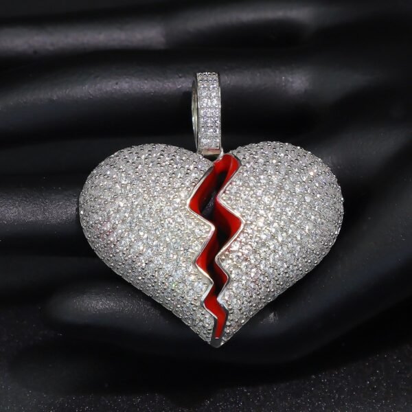 925 Sterling Silver Iced Out Heart Break Pendant - Image 8