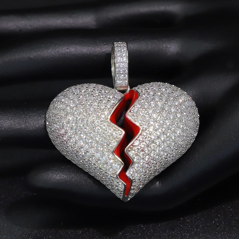 925 Sterling Silver Iced Out Heart Break Pendant - Image 8