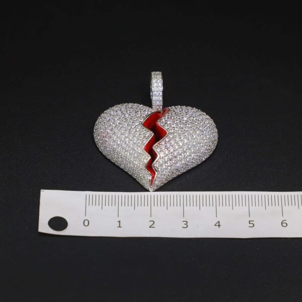 925 Sterling Silver Iced Out Heart Break Pendant - Image 4