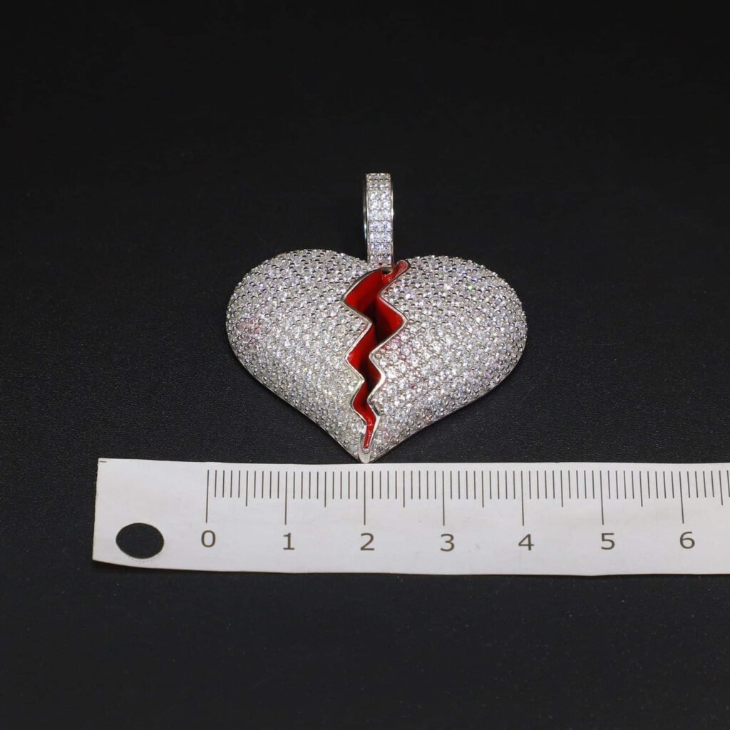 925 Sterling Silver Iced Out Heart Break Pendant - Image 7
