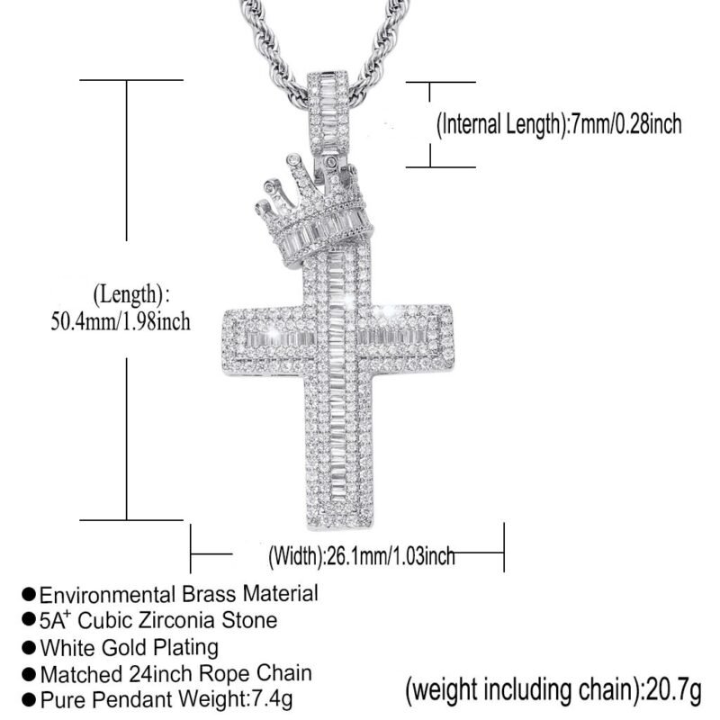 Iced out Crown Baguette Cross Chain - Image 6