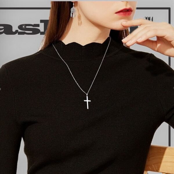 925 Sterling Silver Plain Elegant Cross Necklace - Image 5