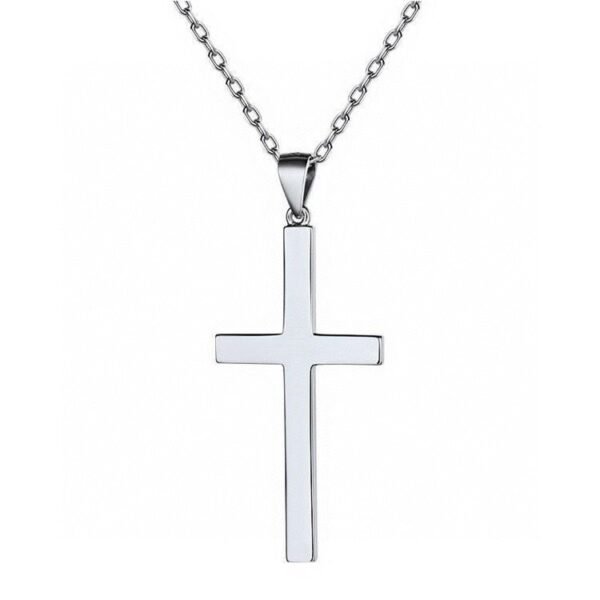 925 Sterling Silver Plain Elegant Cross Necklace - Image 3