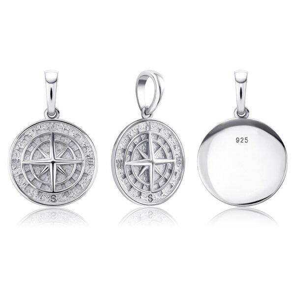 925 Sterling Silver Nautical Compass Necklace - Image 2