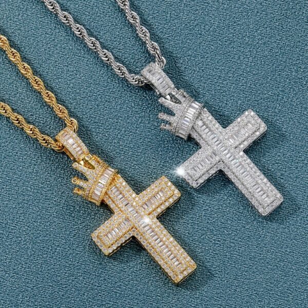 Iced out Crown Baguette Cross Chain - Image 4