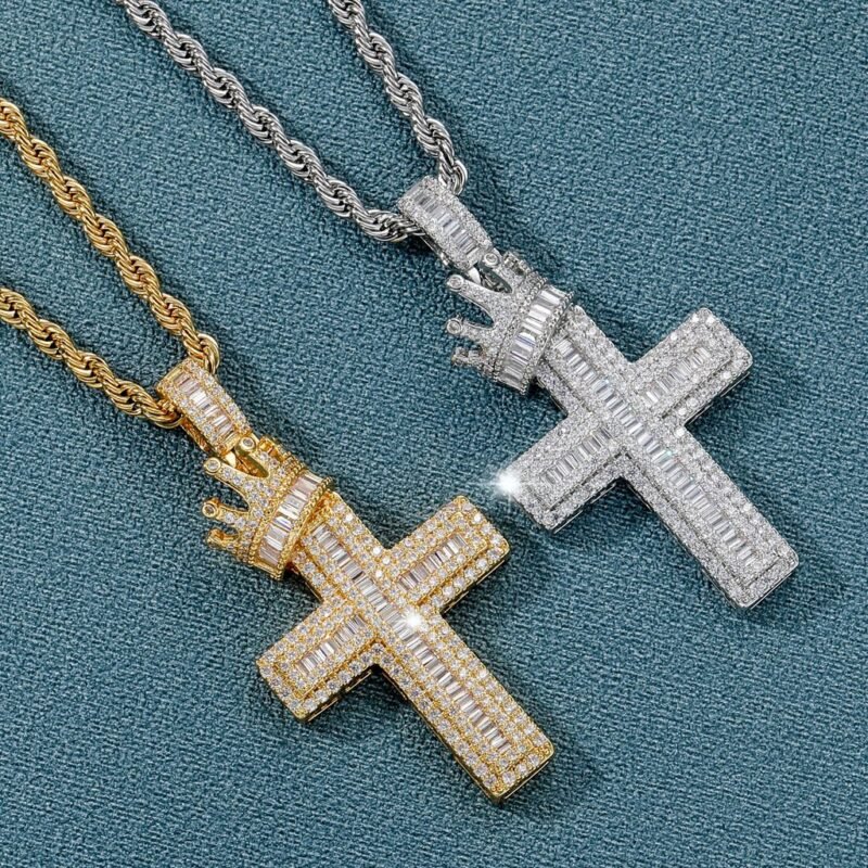 Iced out Crown Baguette Cross Chain - Image 4