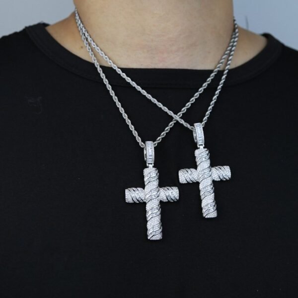 Iced Out Baguette Carved Cross Necklace - Image 4