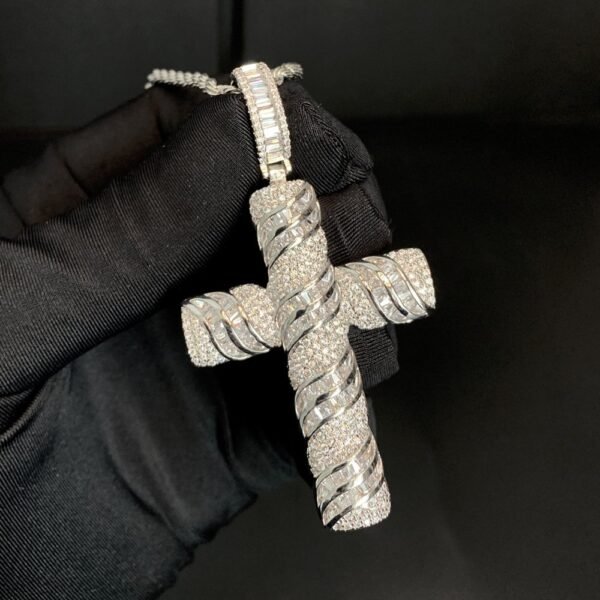 Iced Out Baguette Carved Cross Necklace