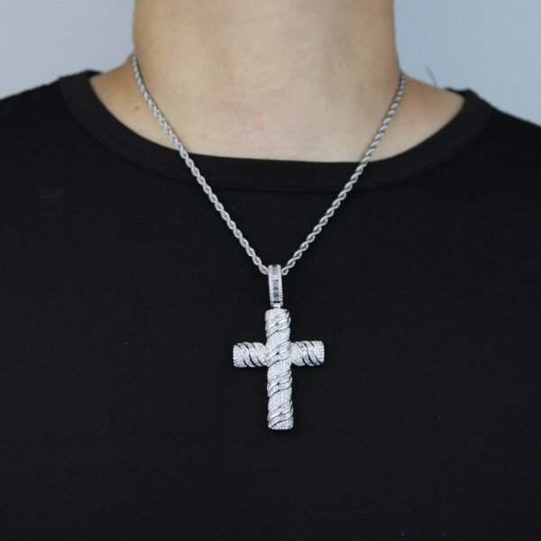 Iced Out Baguette Carved Cross Necklace - Image 5