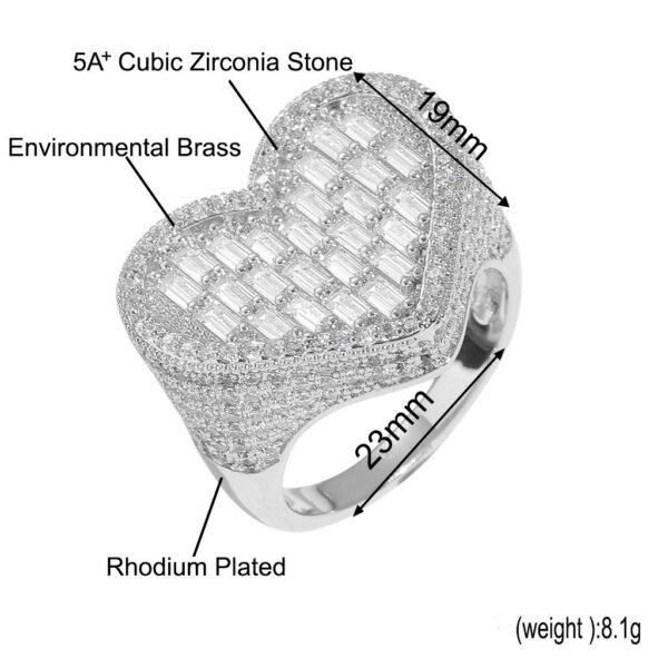 Iced Out Bagguette Heart Statement Ring - Image 6