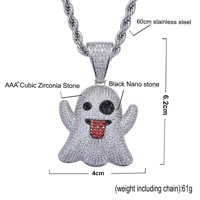 Iced Out Ghost Emoji Necklace - Image 7