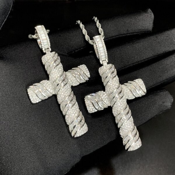 Iced Out Baguette Carved Cross Necklace - Image 6