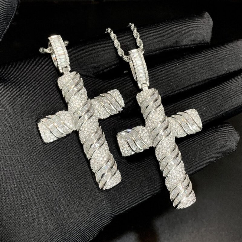 Iced Out Baguette Carved Cross Necklace - Image 6