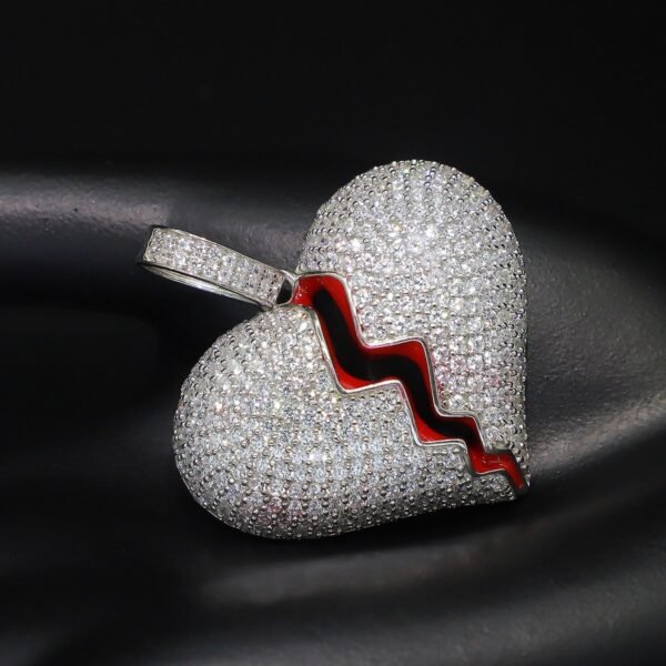 925 Sterling Silver Iced Out Heart Break Pendant - Image 9