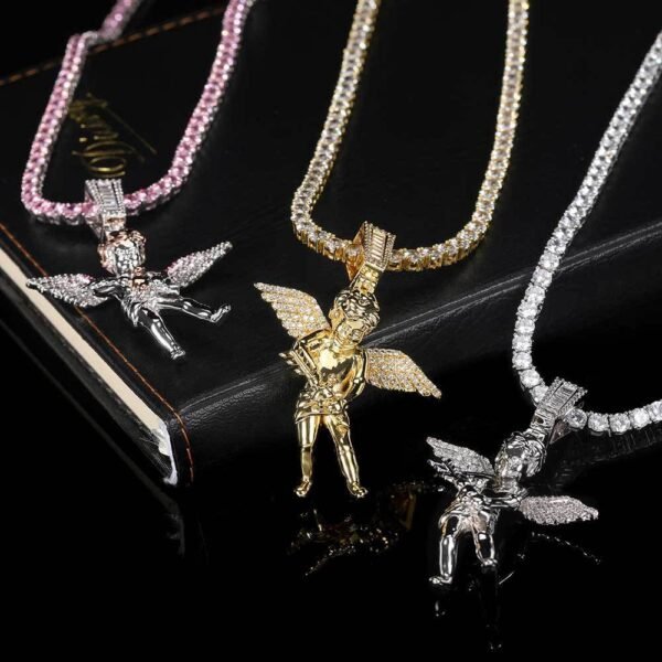 Silver Bold Guardian Angel Cherub Necklace - Image 7