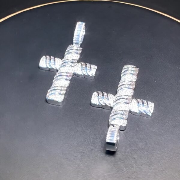 Iced Out Baguette Carved Cross Necklace - Image 8