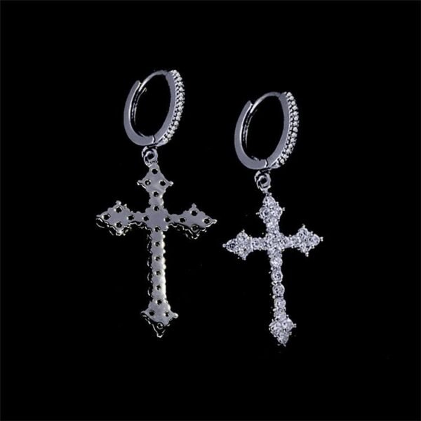 Iced out Dropping Cross Earring - Image 3