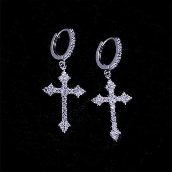 Iced out Dropping Cross Earring - Image 4