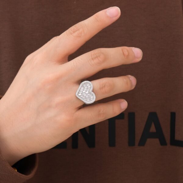 Iced Out Bagguette Heart Statement Ring - Image 5